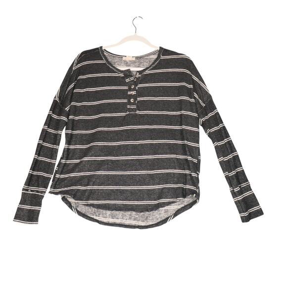 Billabong Knit Tunic Top Women Small Gray Striped Raw Hem Boho Hippie Casual - Picture 1 of 10